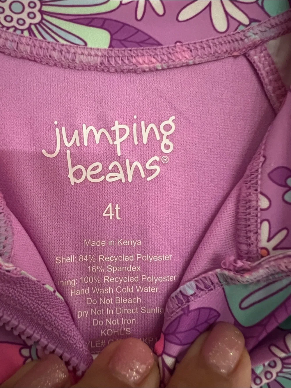 jumping beans Purple Floral Long-Sleeve Girls One-Piece Swimsuit